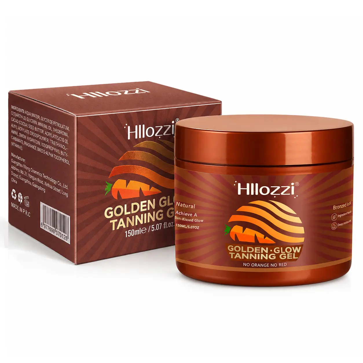Hllozzi Tanning Gel 5.07 fl.oz | Fast Tan Accelerator | Outdoor Sun Deep Bronze Tanning, Water-Resistant Non-Greasy, Carrot & Coconut Oil Infused, Hydrating Even Tan for All Skin Types