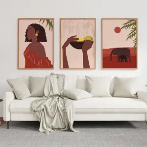 Abstract Ethnic Triptych, African Gift, Afro Bohemian Decor, Modern Afro Print Set, African Girls Poster, African American Wall Art Set of 3, Room Decor