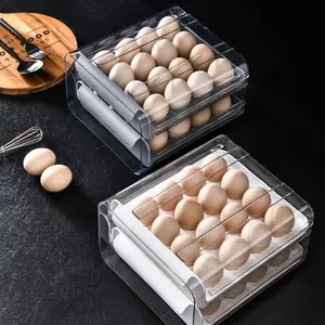 Egg Holder for Refrigerator - 32 Egg Container with 2 Levels - Plastic Fridge Storage Box Organizer for 32 Eggs with Slide-Out
