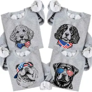 Puppy Love Dog Sweatshirt Showcasing 50 dog breeds in 4th of July Graphic, Cute Puppy Independence Day Shirt for Dog Lovers, printed on a cozy Gildan Sport Grey unisex crew pullover for pet lovers - AL