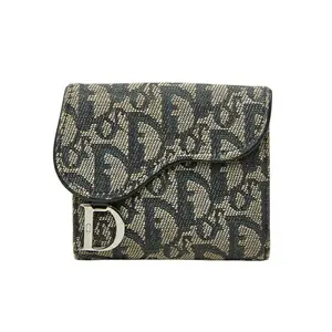 Pre-owned Dior Canvas Small Leather Goods Trotter Oblique Bifold Wallet