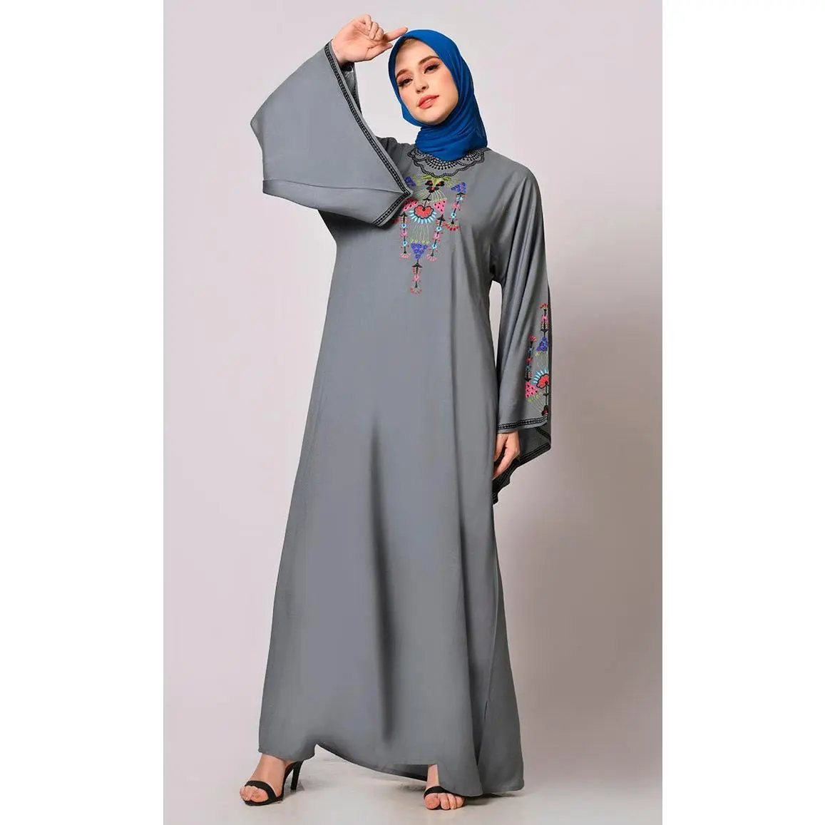 Stitched To Perfection: Grey Embroidered Abaya