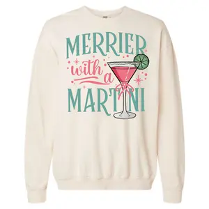 Merrier with a Martini Cozy Holiday Crewneck Soft Fabric Festive Print for Parties & Christmas Gatherings