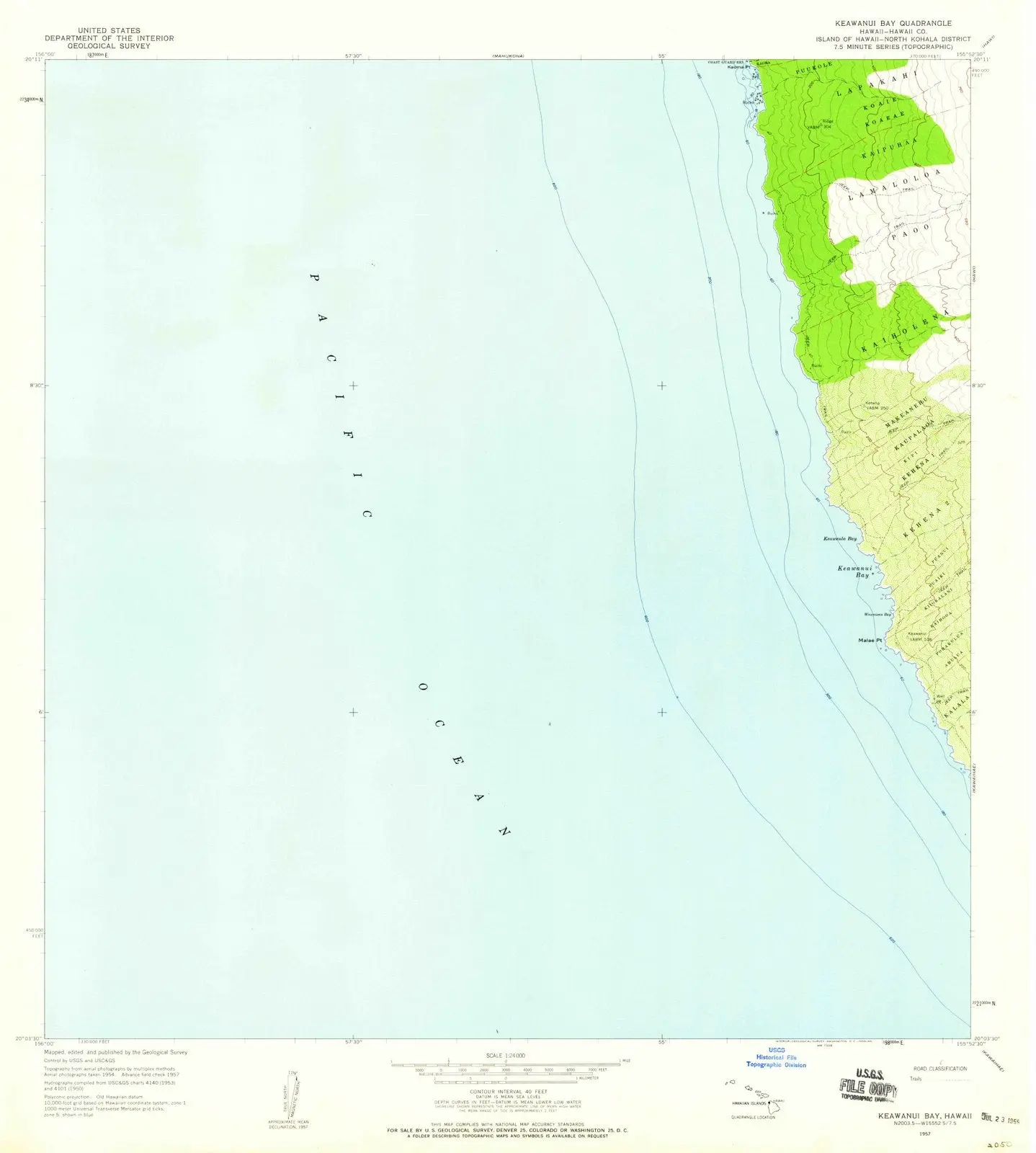 Keawanui Bay Hawaii USGS Topographic Quadrangle Map, 1957, 1:24000