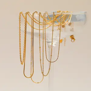 18K Gold Plated Stainless Steel DIY Necklace Chains - Assorted Styles (Snake, Twisted, Beaded, Cable), Pendants Not Included, Versatile for Heart Locket Projects