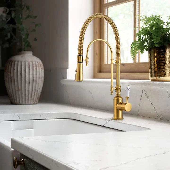 Premium Brass High Arc Pull Down Modern Kitchen Faucet - Faucet for Kitchen Sink with Dual Spray, 360° Rotation for Restaurant-Style Upgrade