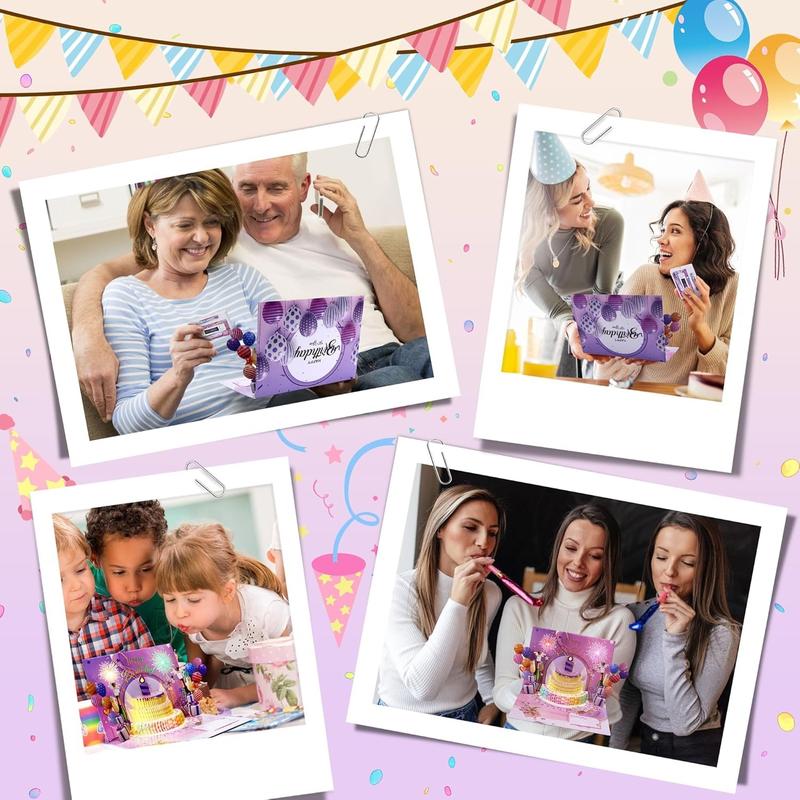 BREEZA Birthday Cards Fireworks Pop Up Cake Blowable Light and Music Happy Birthday CardGifts for Wife,Husband, Grandpa,Grandma,Daughter,Son Birthday Gift,Cake Fireworks LED Candle Lights,3D Birthday Card with Music and Colorful Lights