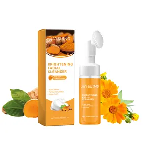 Jaysuing Turmeric & Kojic Acid foam Foaming Cleanser with Built-in Brush - Gentle Oil Control, Deep Pore Cleansing Mousse for Oily Acne Skin, Hydrating Daily Facial Wash 100ml/ 3.38oz