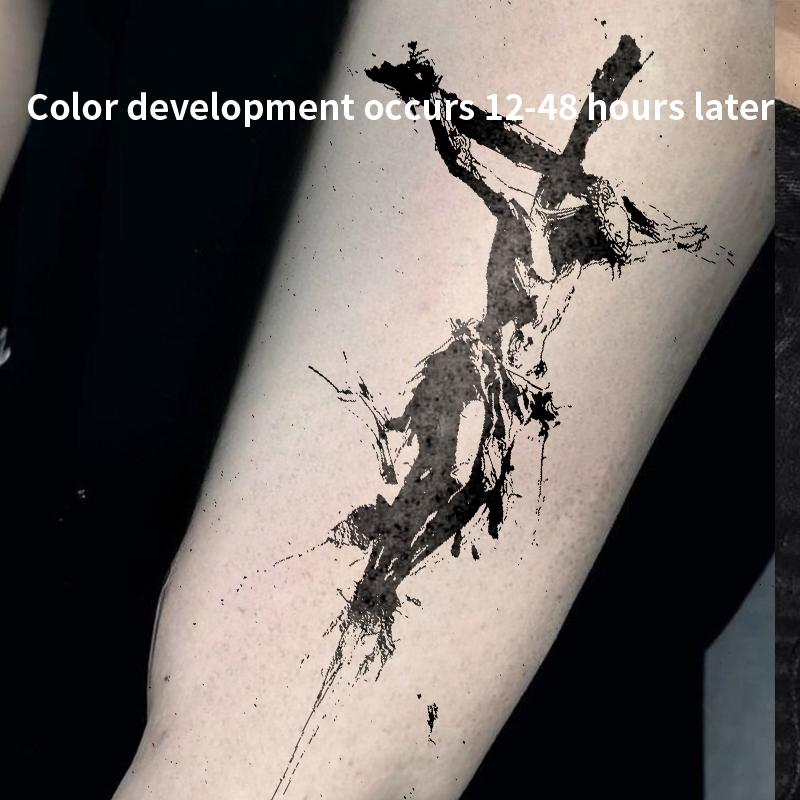 1pcs Jesus Cross Herbal Juice Tattoo Sticker Dark Retro Arm Temporary Tattoo Waterproof Durable Fake Tattoo Men and Women Halloween Party Gift Y2K