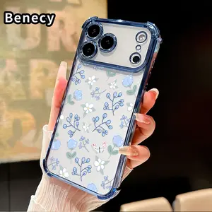 Phone Case for iPhone 17 Pro Max 16 15 Plus Air 14 13 12 11 E Floral Butterfly Dream Pattern Electroplating Transparent Silicone Drop-proof Protective Cover