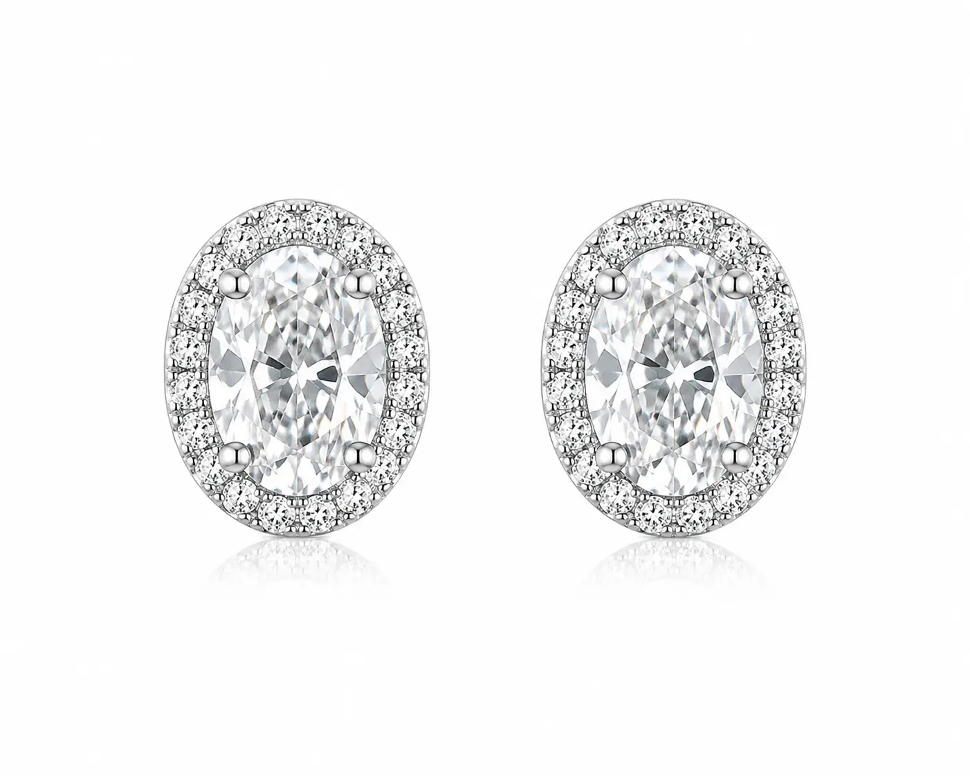 925 Sterling Silver 1.18 CTW Oval Halo Moissanite Stud Earrings | D Color VVS1 | Push Back