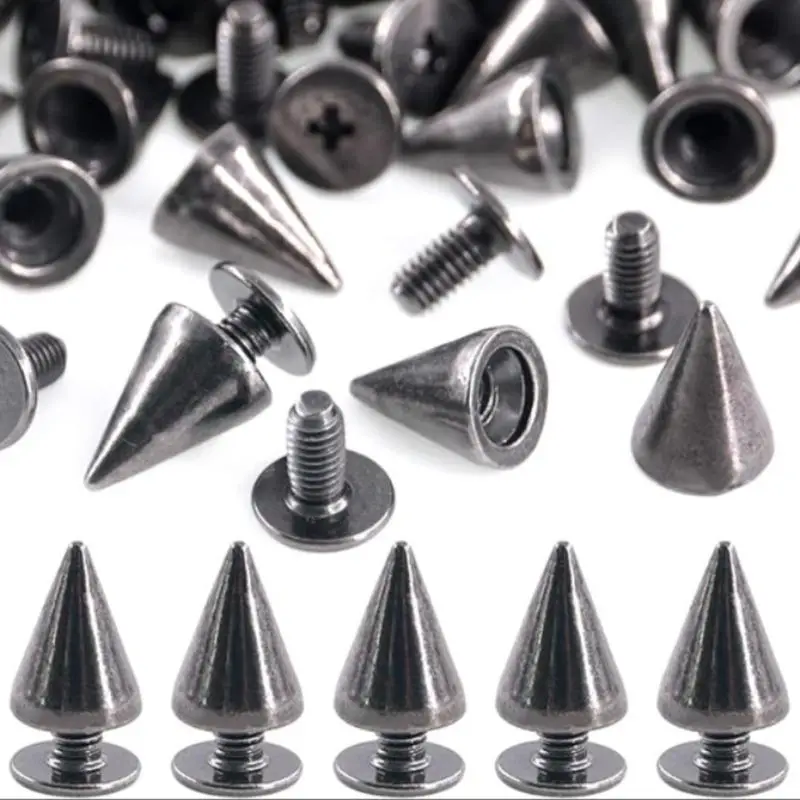 \Metal Cone Spikes, 100 Sets Metallic Screw Back Studs for DIY Leather Craft Bag Clothing Shoes Belts Rapid Rivets Punk Accessories