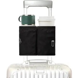 Luggage Travel Cup Holder Free Hand Drink  - Hold Two Coffee Mugs - Fits Roll   Suitcase Handles - Gifts for Flight Attendants &Frequent Travelers Accessories Black
