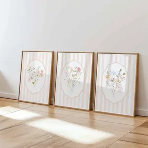 Pastel Flowers Wall Decor College Girls Dorm Prints for Teenage Girls Room Floral Art Set Of 3 Above Bed Paintings Coquette Flowers Gift Frames Glossy