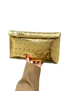 Metallic Gold Studded Embellished Clutch Bag for Women, Fashion Punk Style, Large Capacity Single Shoulder Evening Purse, Fashionable Versatile Purse, Elegant Purse