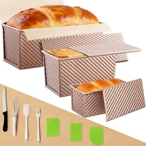 Pack Loaf Pan with Lids, Bread Loaf Pan, Heavy Duty Carbon Steel Corrugated Toast Box for Baking, Square Bread Pans for Homemade Sandwich, Bakeware (Rose Gold)DD14HUB STORE