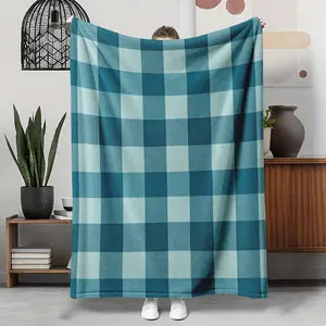 Aqua Plaid Flannel Throw Blanket, Soft Cozy Warm Blanket, Lightweight Nap Blanket for Bedroom Living Room Sofa Couch, Gift for Her Him, Office Travel Picnic Blanket, Minimalist Home Decor