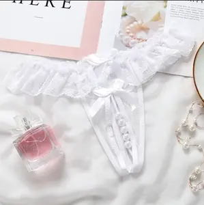 Elegant White Crotchless Lace Panties with Pearl Detail – Feminine, Stylish, and Perfect for Special Occasions