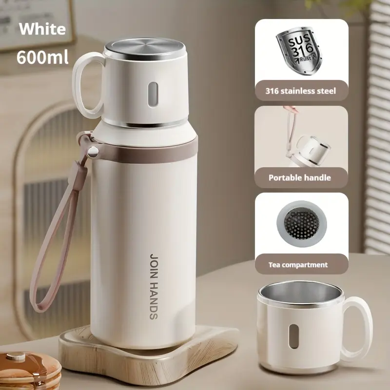 316 Stainless Steel Portable Double-Walled Vacuum Insulated Mug - Leak-Proof Insulated Cup with Solid Ergonomic Handle, Filter Plug, 8hr Hot/24hr Cold Retention, Reusable Travel Tumbler for Camping, Hiking