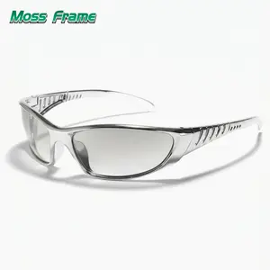 UV400 Y2K Silver Sunglasses, Lightweight Wrap-Around Shades for All-Day Wear Cyberpunk Silver Sport Sunglasses, Windproof & Stylish for Outdoor & Daily Use Y2K Silver Gradient Sunglasses, Trendy UV Protection for Men & Women