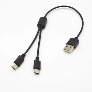 Usb 2 in 1 charging cable with double type-c ports,compatible with mobile phone,wireless earphone and speaker