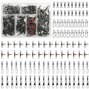 110 count  Fishing Snap Swivels Kit, Include Rolling Barrel Swivels,  3 Ways Fish Line Connector with Snaps Clips, Fishing Terminal Accessories Tackle Box for Lures Sinkers