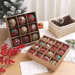 Creative Small Fragrance Plaid Christmas Decorative Ball, Home Christmas Dress Decoration Accessories, 9/16pcs Foam Tree Balls
