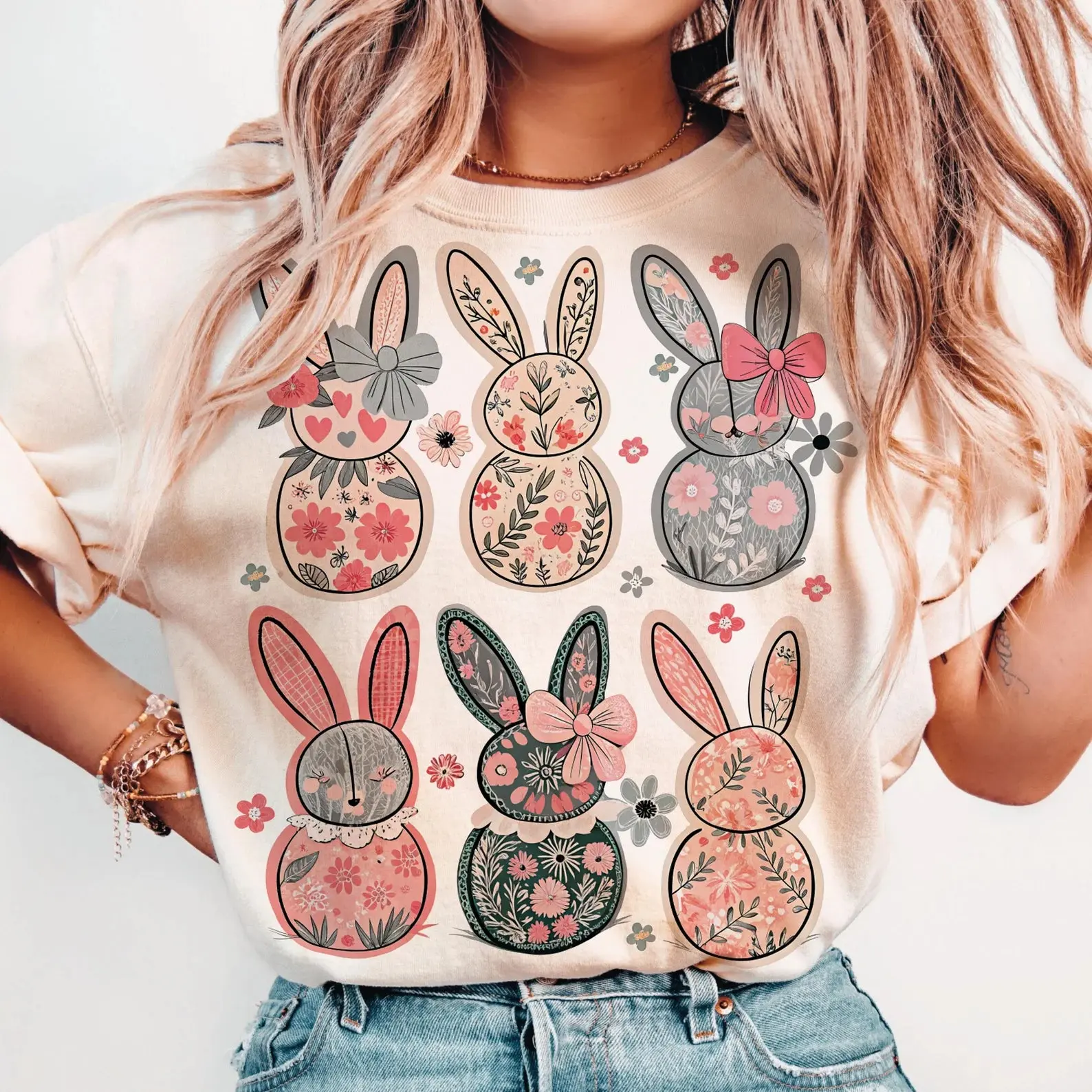 Coquette Easter Bunny Floral DTF Transfers - THIS IS NOT A SHIRT