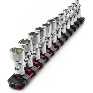 Universal Flex Socket Set - 1/4 Inch Drive 6-Point 12- Swivel Socket Set from 5mm to 15mm Metric - Swivel Joint for Easier Access to Tight Spaces -  Storage Rail Included