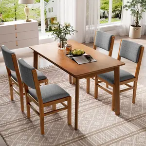 5-Piece Rectangle Wooden Dining Table Set, Mid Century Modern Kitchen Table and 4 Upholstered Chairs for Home, Saving Space wayfair  chairs