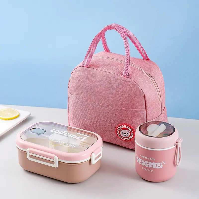 1100ML Pink [Lunch Box+Cup+Bag] New Styl