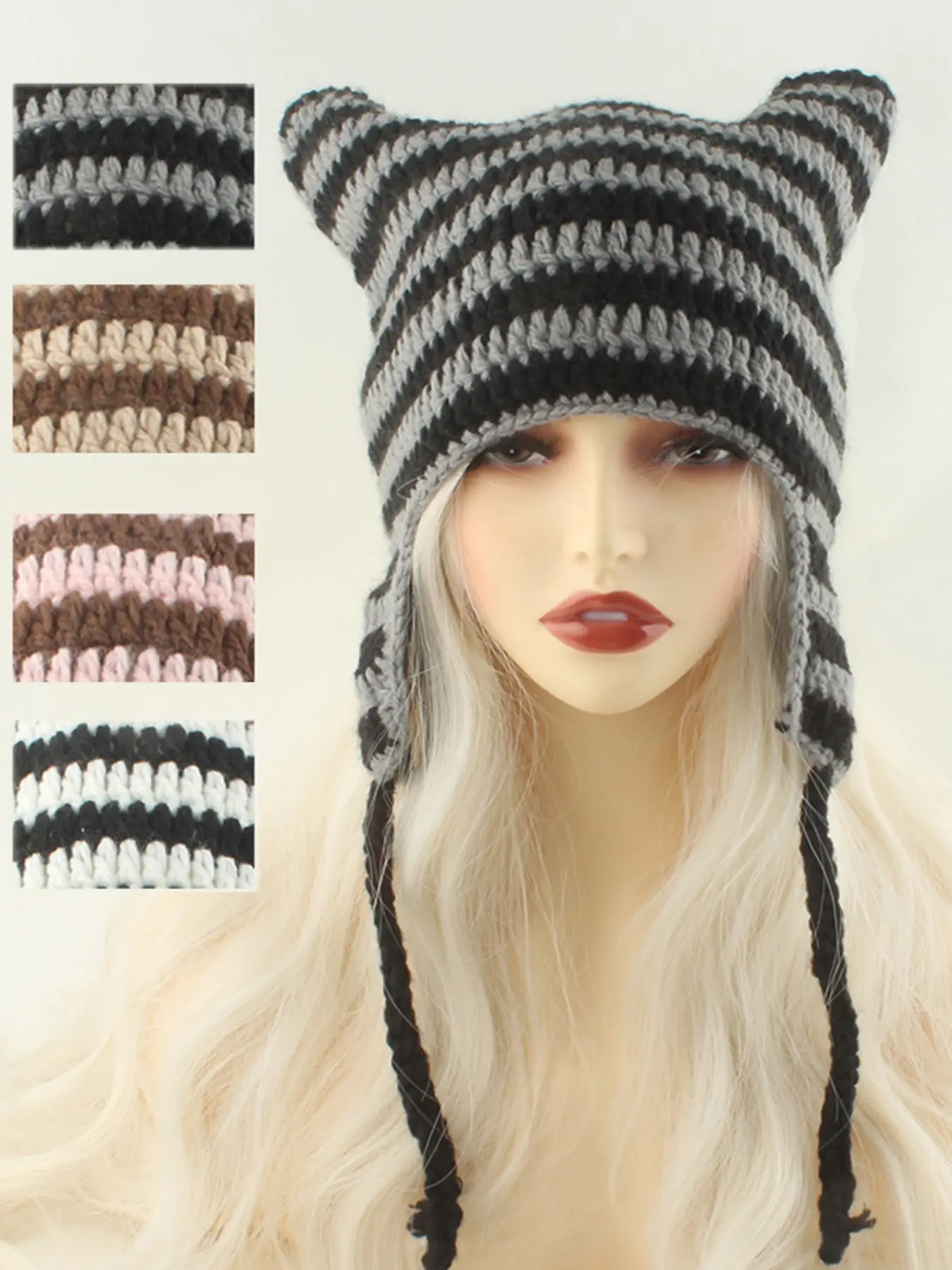 Fuzzy Groovy Striped Hat striped hat with ears - TikTok Shop main image 2