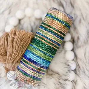 Blue, Champaign and Green Serape Premium Glass Rhinestone Stainless Steel Drinkware  Tumbler