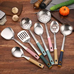 Stainless Steel Magnetic & Non-Magnetic Kitchen Utensil Set - Spatula, Spoon, Slotted Spoon, Hot Pot Ladle