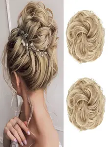Messy Bun Hair Pieces - Large Wavy Curly Elastic Hair Bun Scrunchies Ponytail Extensions Synthetic Chignon Hairpieces for Women