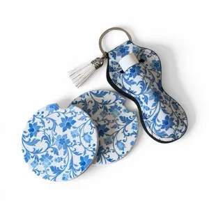Car coaster and key fob set!  Car Cup Holder Coaster 2 Pack Absorbent Ceramic Universal Anti Slip Cork Base with Finger Notch for Cars SUVs Trucks Home Kitchen Office
