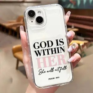 Transparent Anti-Shock Protective Phone Case Cover with Slogan Design, Compatible with iPhone 15 Series & More, Ideal Gift for Family & Girlfriend