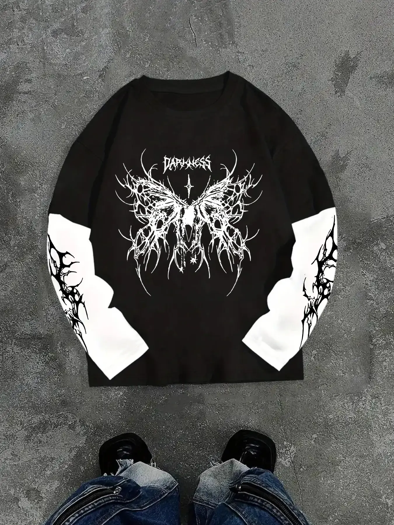 Men's Casual Two-Piece Long Sleeve T-Shirt Set, Fashion Round Neck Butterfly Print, Trendy All-Season Wear, Comfortable Fit