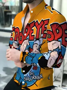 Men's long-sleeve shirt with Popeye cartoon graphic novelty pattern