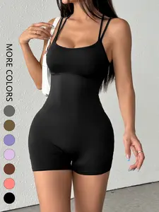 Women's Jumpsuit, Summer Cropped Backless Cross Camisole Casual Bodysuit, Elegant Sexy Slim-Fit Yoga Wear and Fitness Jumpsuit, Suitable For Daily Wear and Sports Activities