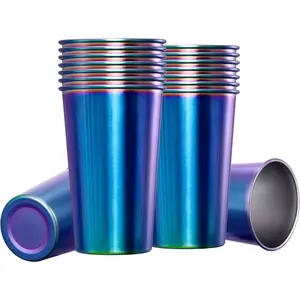 16 Pack 16oz Stainless Steel Pint Cup, Unbreakable and Stackable,Metal Drinking Glasses, Glasses(Rainbow)