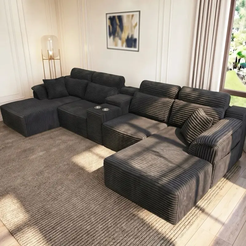 145" U Shaped Cloud Modular Sectional Couch Boneless Couch W/Cup Holders