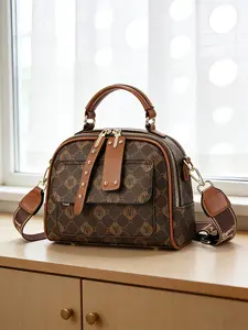 Letter Print Small Square Crossbody Shoulder Bag, Casual Multi-Pocket Handbag, Commuter Party Bag, Perfect Gift for Women, Casual Crossbody Bags