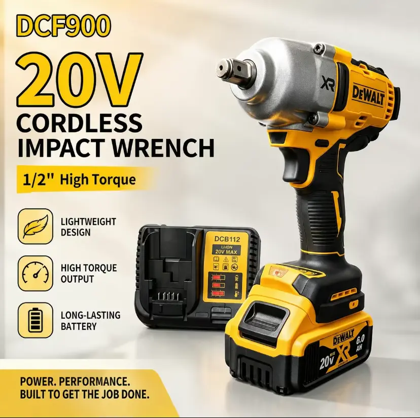 DEWALT DCF900 20V MAX XR 1/2” Brushless Heavy Duty Cordless Impact Wrench - 1400 FT-LBS Breakaway Torque, 1/2" Socket Compatible, Rubber Grip, Cordless Tools, Impact Wrench Drill, Mechanic Equipment (Batteries Sold Separately),lug nut remover, Tools For M