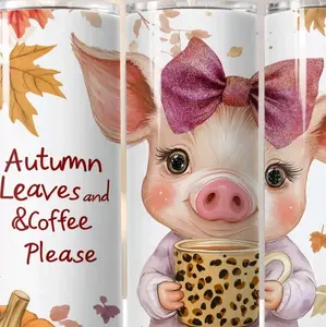 20oz tumbler pig fall leaves