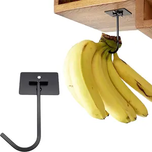Foldabe Banana Hook Under Cabinet Banana Holder Black Metal Counter Oragnizer Space Saving Hangers Self-Adhesive/Screw Mounted Banana Holder Stand for Kitchen RV Small Space Solutions