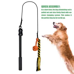 Dog Extendable Teaser Wand Pet Teasing Flirt Pole Interactive Toy with 1 Cotton Chewing Rope for Small Medium Large Dogs Training Exercising Pulling Exercise Equipment