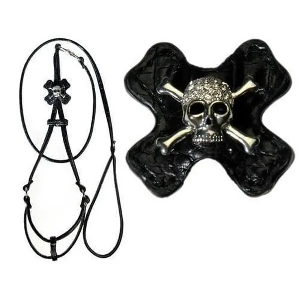Skull Step In Dog Harness with Metal Chain Attachment and Decorative Design