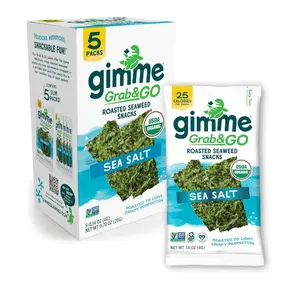 Gimme Seaweed Grab & Go Organic Premium Roasted Seaweed Snacks, Sea Salt, 5 Count Trayless, Keto, Vegan, Gluten-Free, Great Source of Omega3s and Iodine, Healthy On-The-Go Snack for Kids and Adults