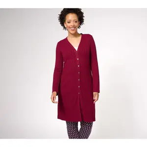 Susan Graver Regular Sweater Rib Knit Button-Front Duster Cardigan